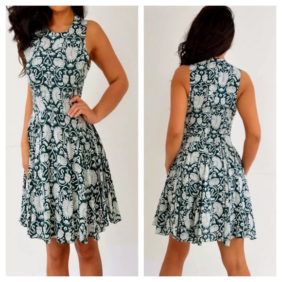 H&M Green Cream Sleeveless Aline Dress 8 4 S Small - Picture 2 of 7